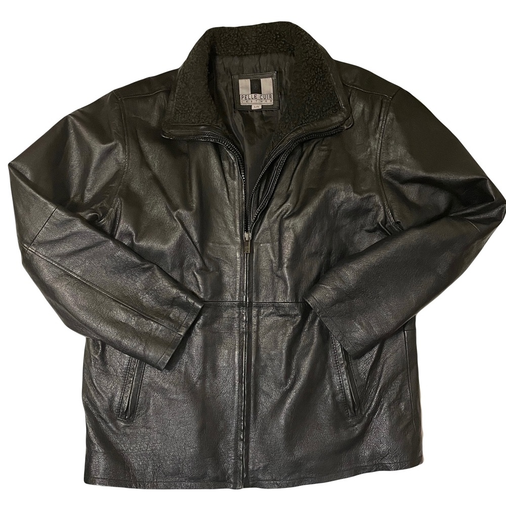 Leather Jacket with Fleece Trim